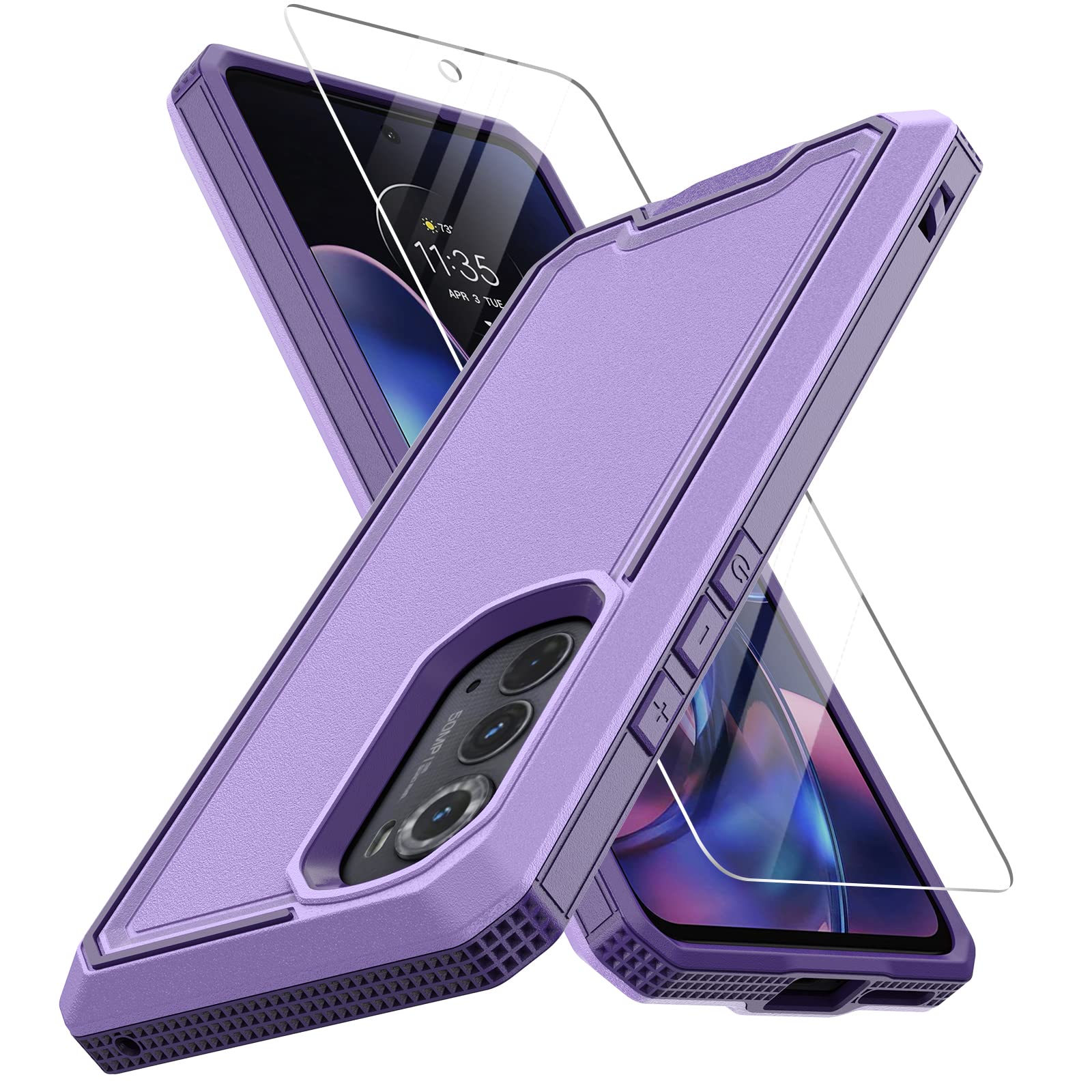 Photo 1 of for Motorola Edge 2022 Case, Moto Edge 2022 Heavy Duty Case with Screen Protector, Military Grade Drop Proof Cover, Dual Layer Rugged Protective Shell (Purple)