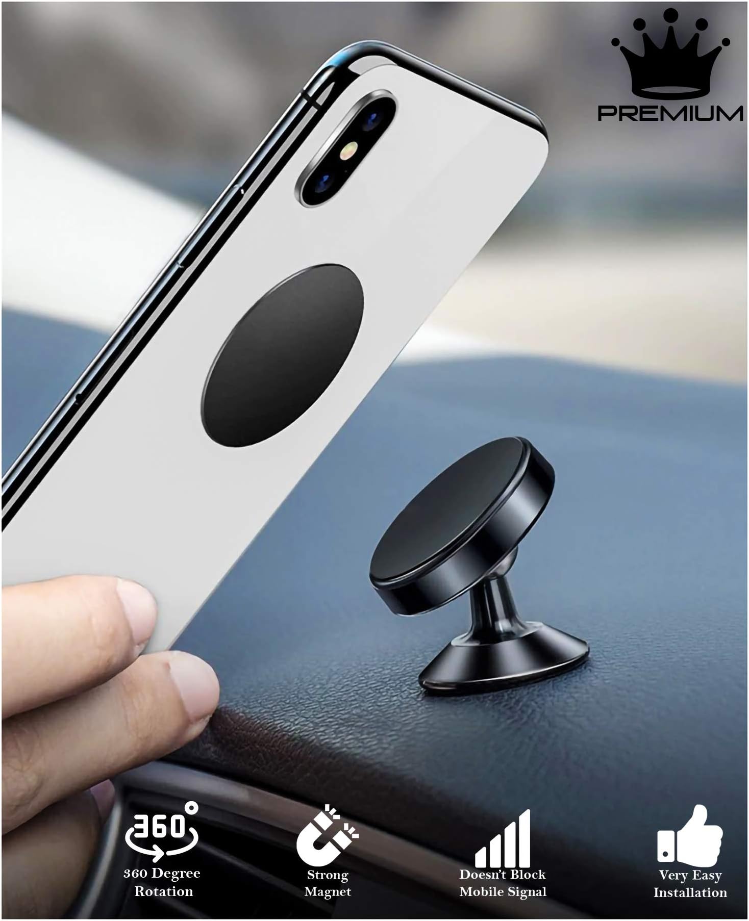 Vatsas Universal Magnetic Mobile Phone Holder for Car Dashboard - Supports Up to 7 Inch Phones - Anti-Slip Magnet Mount Stand for Dash, Office Desk, Table, Bed, Home, Kitchen (Black)