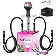 SunWamntin Hookah 2 Hose Hookah Set with Everything Modern Cube Hookahs Shisha Hookah with Hookah Accessories LED Lights Hookah Bowl (Pink-RE7)