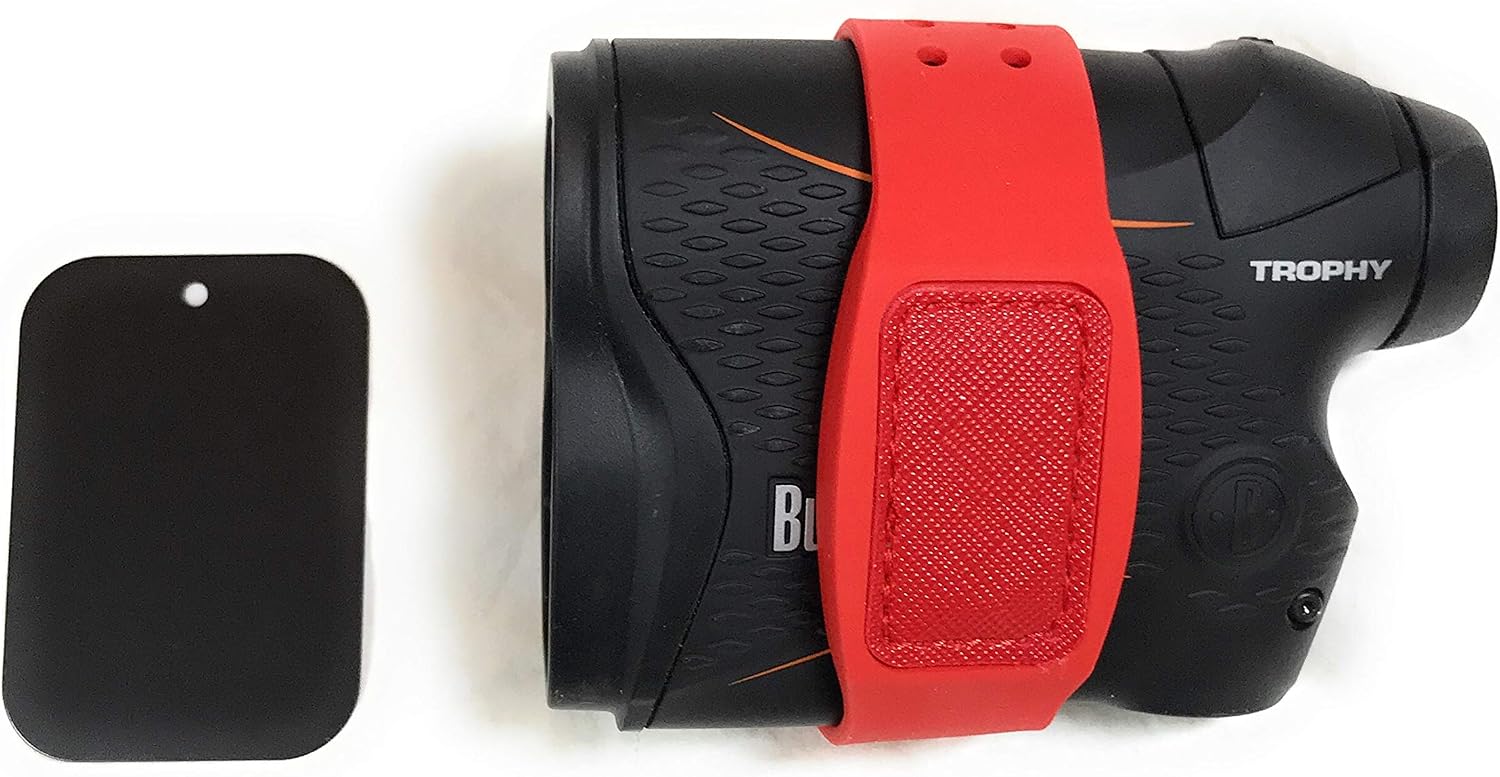 Less is more golf rangefinder Magnetic Holder Band (Strap) (Red), with Adhesive Metal Plate