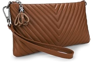 YALUXE Women's Genuine Leather Wristlet Handbag Purse Phone Clutch with Crossbody Strap