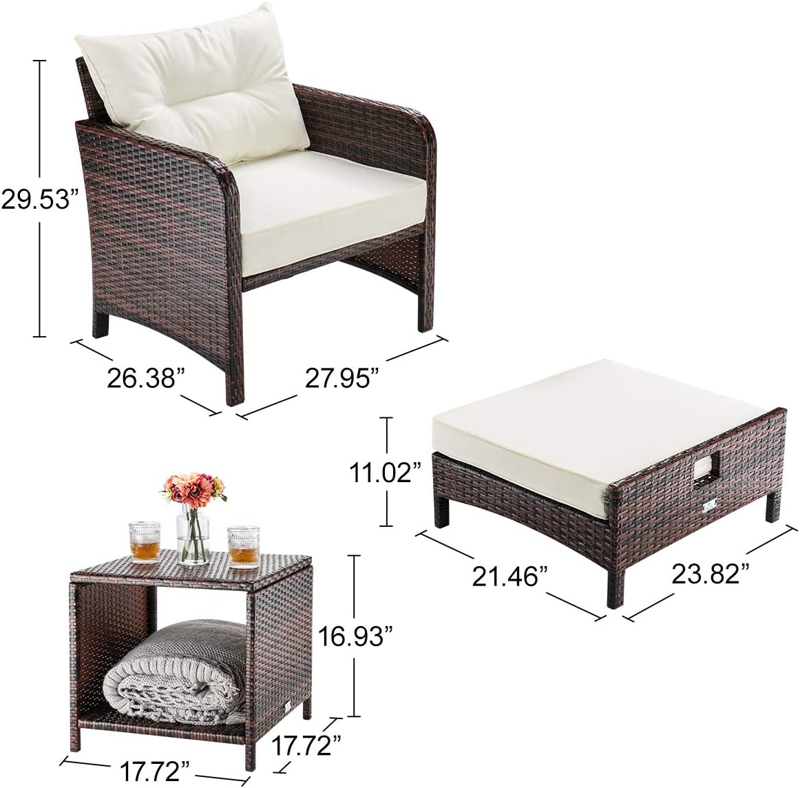 PAMAPIC 5 Pieces Wicker Patio Furniture Set Outdoor Patio Chairs with Ottomans: Garden & Outdoor
