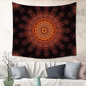 Amazon Com Ldygrattanart Orange Black Mandala Print Wall Hanging Tapestry Carpet Mat Home Living Room Decor For Home Decoration Nursery Bedroom And Living Room Decor 70 X90 5 180cmx230cm Furniture Decor