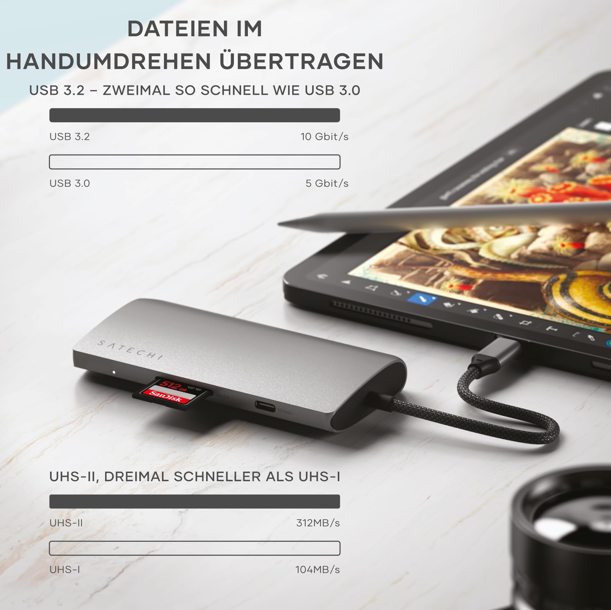 SATECHI 8-in-1 USB-C Hub V3 mit Ethernet, 85W Ladefunktion, 8K HDMI, 4 USB-C Ports mit 10 Gbit/s, UHS-II SD-Kartenleser, für MacBook Air und Pro, PC, Laptop und mehr – Space Grau 5