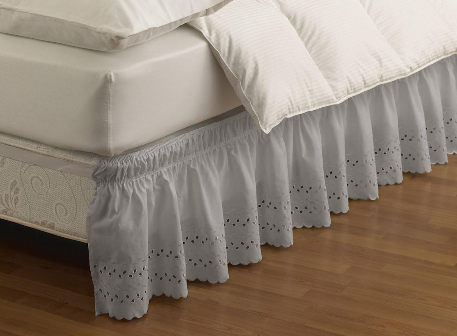 Easy Fit Wrap Around Eyelet Ruffled Bed Skirt, Twin/Full, Grey Amazon