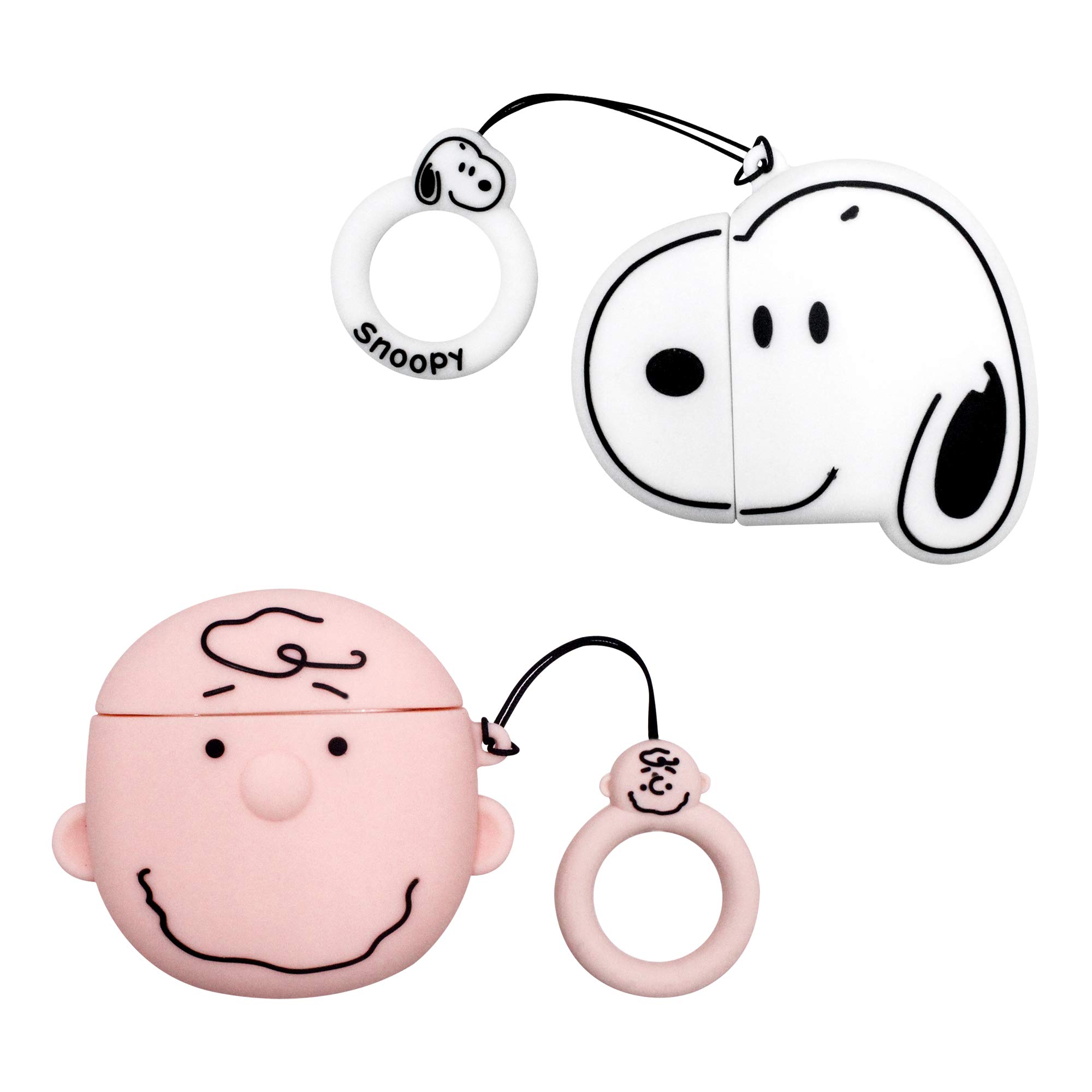 Photo 1 of 2 pcs Set White Dog Silicone Protective Case Cover Accessories Compatible with AirPods with Carabiner Keychain Ring