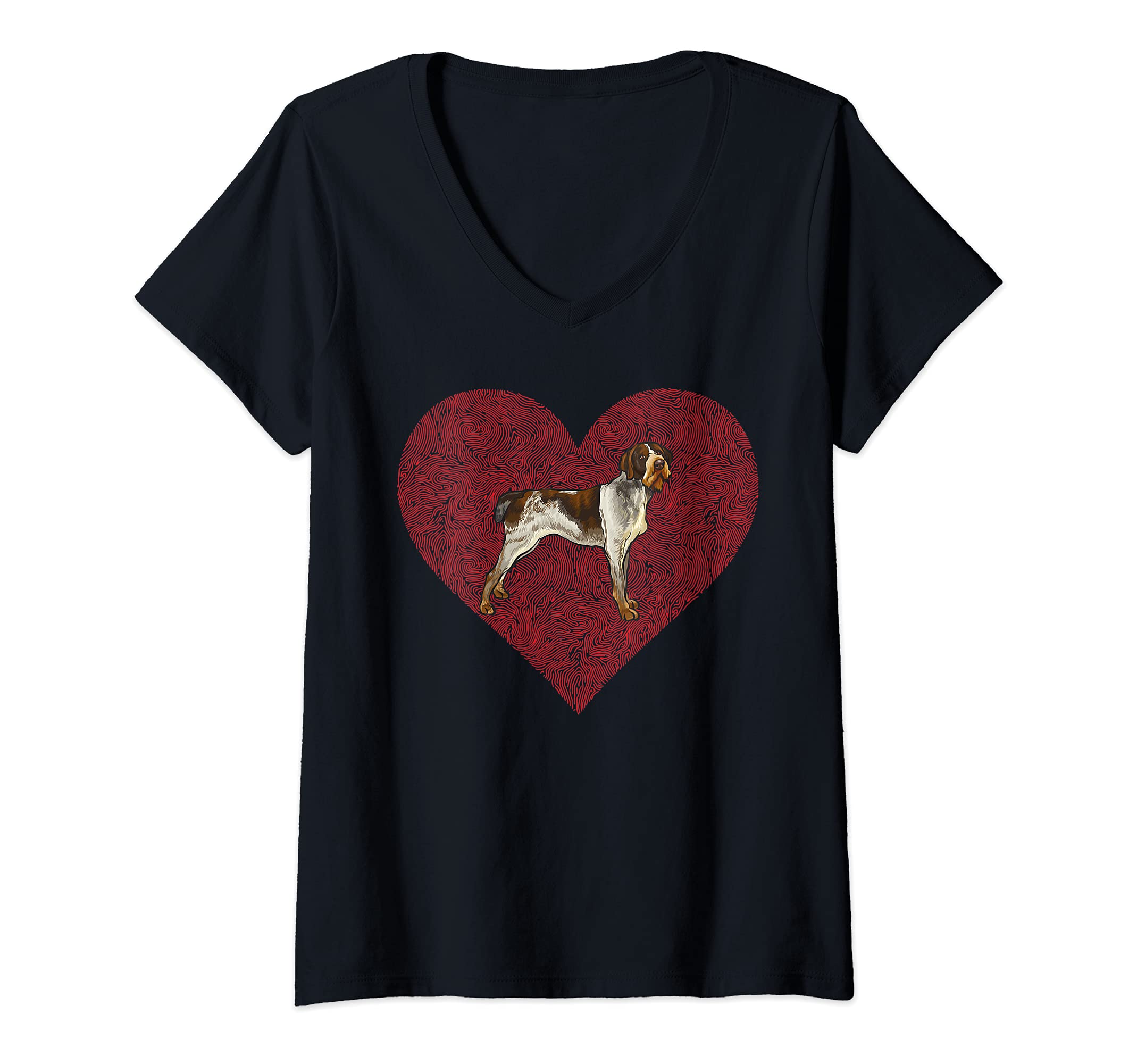 Womens German Wirehaired Pointer Valentines Day Dog Love Heart V-Neck T-Shirt