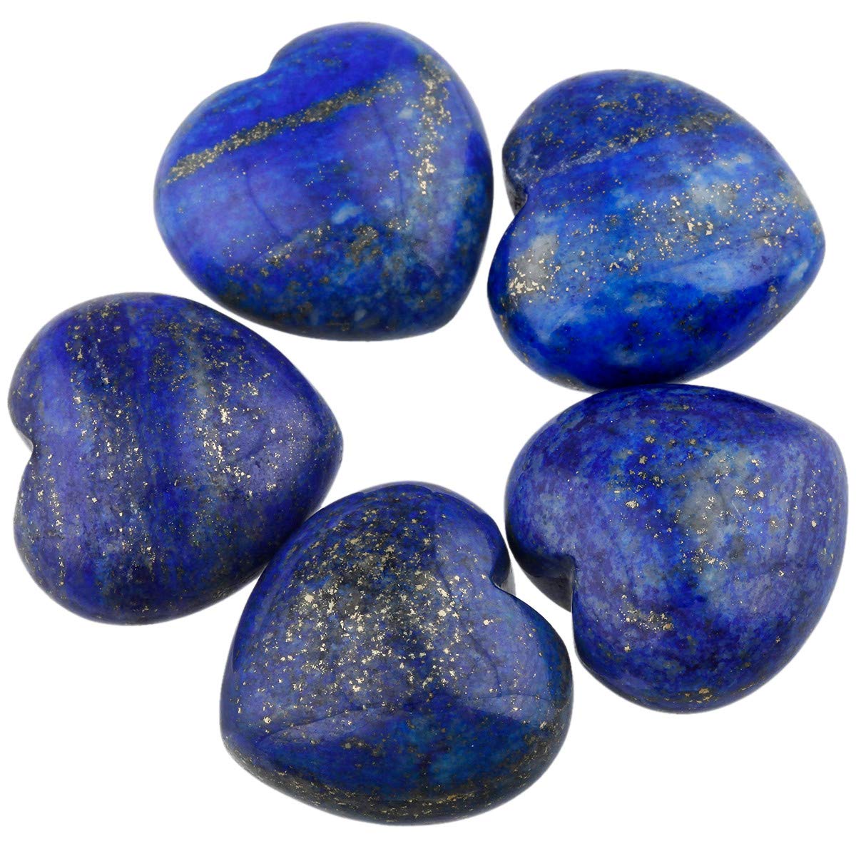 KYEYGWO Lapis Lazuli Puff Heart Healing Crystals Love Stone, Pocket Stones Palm Worry Stone for Reiki Meditation Balancing, 0.9" (pack of 5)
