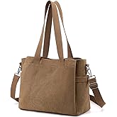 DOURR Hobo Handbags Canvas Crossbody Bags for Women, Multi Compartment Large Tote Purse for Work Travel