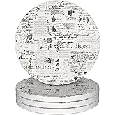 Drinks Coasters Set of 4, Vintage Old Book Page Round 4" Cup Coasters, Absorbent Ceramic Stone Coasters with Cork Base, Cute Coasters for Table Home Décor, Ideal Gifts for Women Men