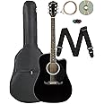 Fender FA-125CE Dreadnought Cutaway Acoustic-Electric Guitar - Black Bundle with Gig Bag, Strap, Strings, Picks, Fender Play