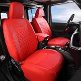 GIANT PANDA Wrangler JL Seat Covers Custom Fit for Jeep Wrangler,Premium Waterproof Faux Leather, 2018 2019 2020 2021 2022 2023 2024 2025 2026 JL 4 Door Without Rear Cup Holder Full Set (Red)