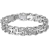 Metro Jewelry Link Cross Bracelet for Men in Stainless Steel with Black Ion Plating - 9 Inches Long 11.5 mm Wide with Fold Over Clasp