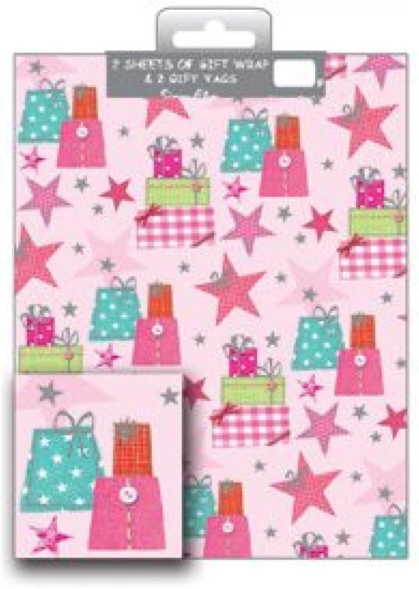 2 Double Packs Gift Wrap Designer Female 2 Pattern & Tags - Total of 4 Sheets of Quality Wrapping Paper and 4 Tags