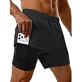 Comdecevis Mens Running Shorts 5 Inch Inseam Quick Dry 2 in 1 Lightweight Gym Workout Athletic Shorts