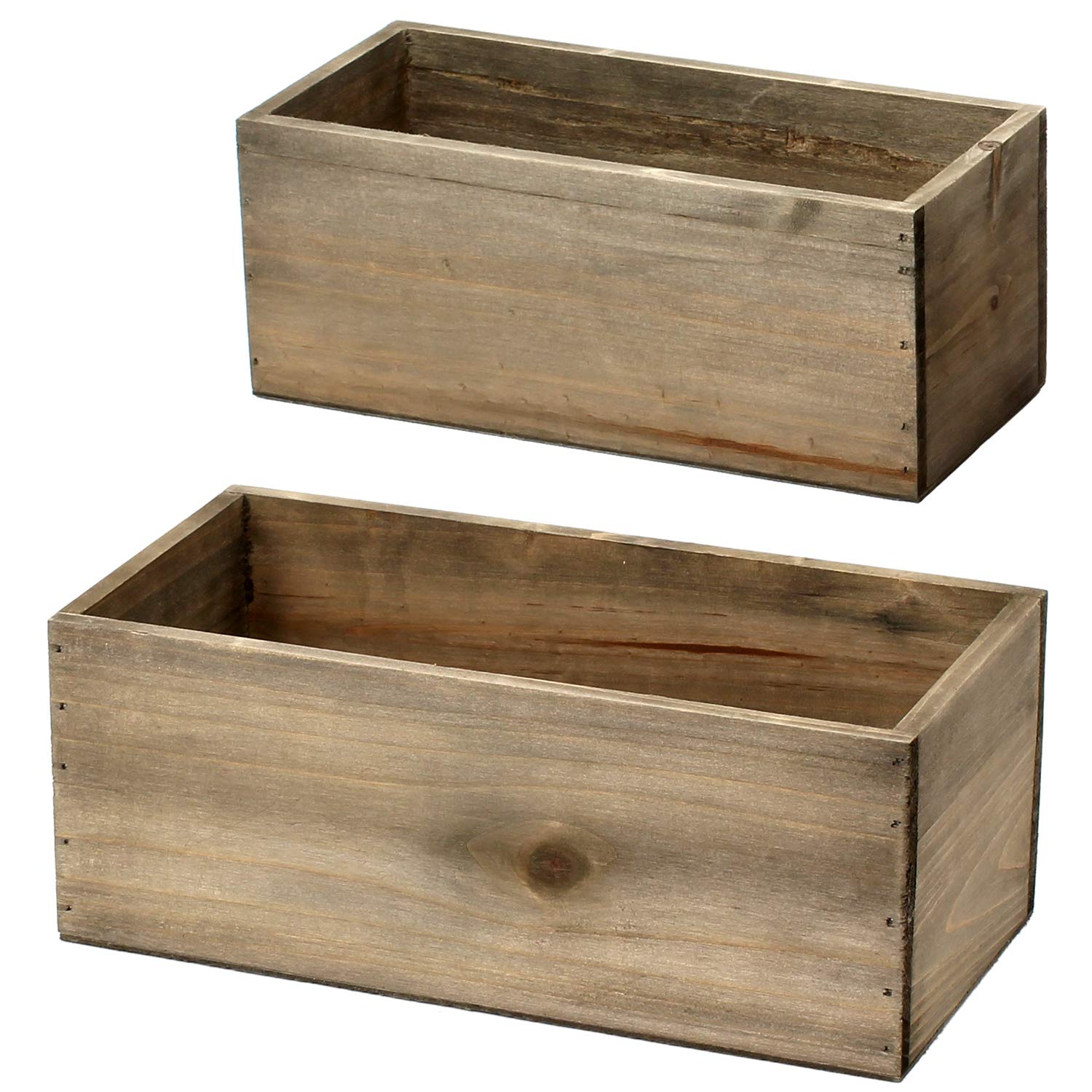 Oairse 2PCS Small Vintage Wooden Box, Rustic Style Rectangle Plant Pots for Planting or Decoration with Removable Plastic Liner for Home Garden Farmhouse Indoor, Long 22CM/25CM
