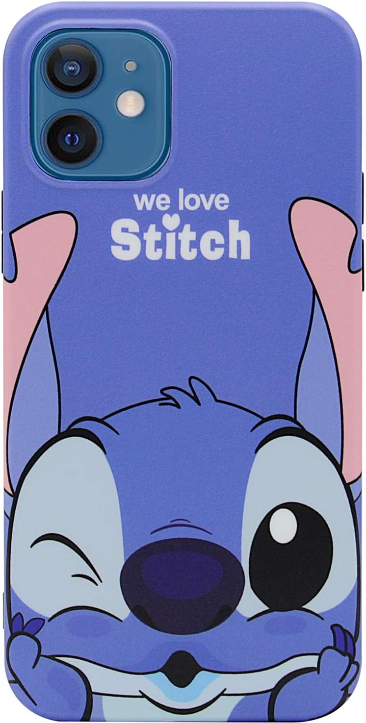 MC Fashion Group, InciPhone 12 Case, iPhone 12 Pro Case, Cute [Kiss Series] Vibrant Matte Cartoon Case, Slim Fit Black Bumper Full-Body Soft TPU Case for iPhone 12 and iPhone 12 Pro 6.1 inch 2020 (Stitch)