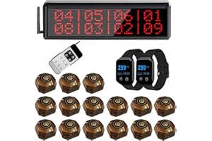 WNKRUN Restaurant Pager System 1600+ Feet Wireless Calling System with 1 Display Screen/1 Remote Control/2 Waterproof Watch Pagers/15 Call Buttons for Restaurant Customer Service (400D+X1-15+200E)
