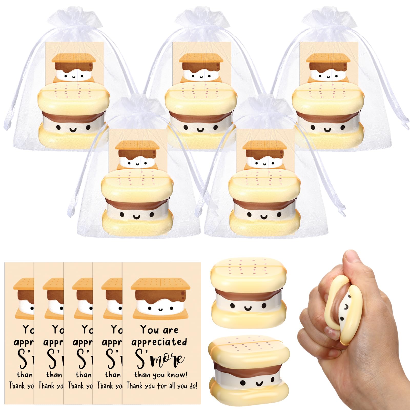 Photo 1 of ***5 PCS****Gemscream Inspirational Smore Stress Balls Realistic Food Relief Toys with Thank You Cards with Organza Bag Appreciation Gifts Bulk for Vet Tech Medical Assistant Employee Staff Coworkers(5 Sets)