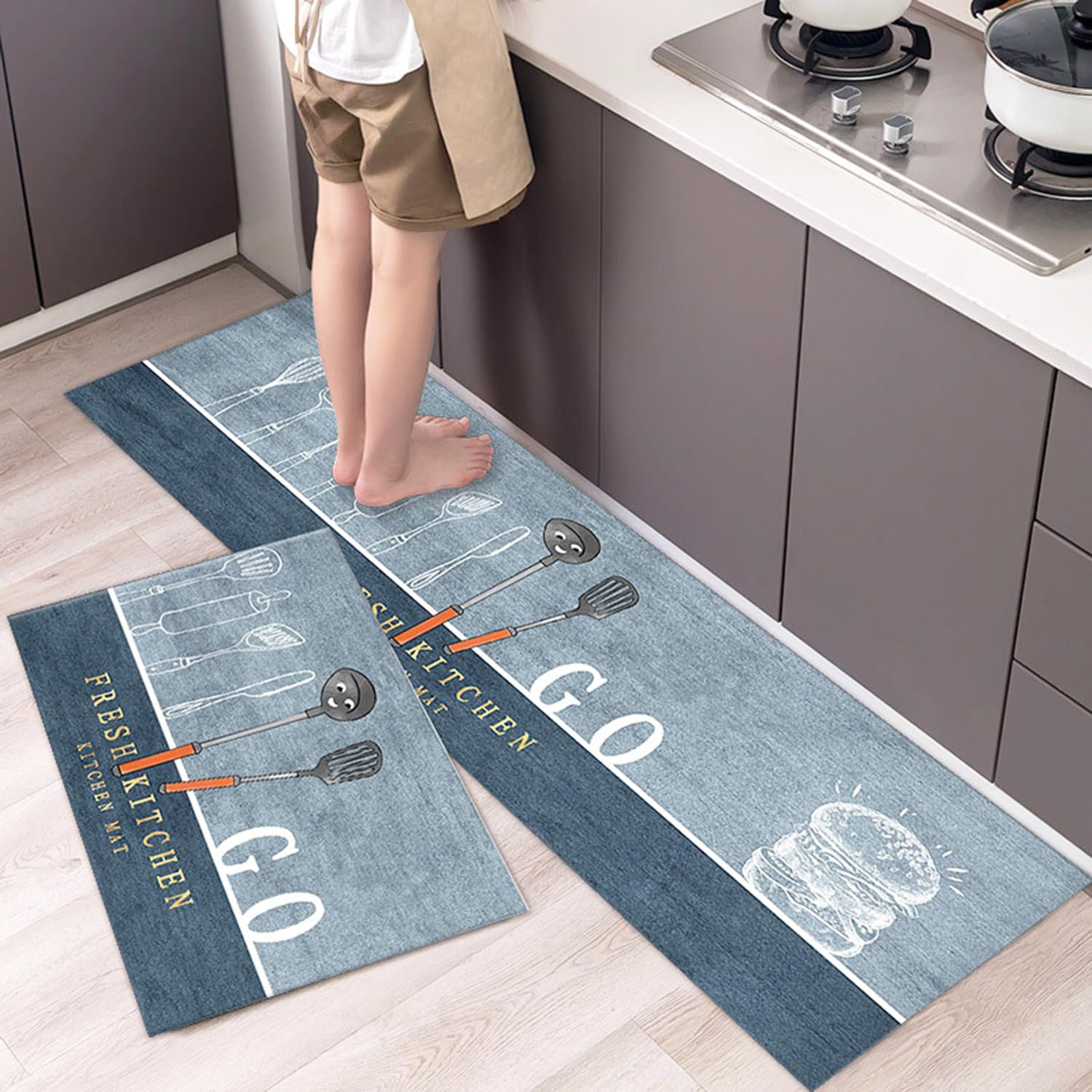 YEZIDE 2pcs Diatom Mud Kitchen Mat Set Kitchen Rug Sets Non Slip Standing Runner Rugs Doormat Oil Resistant Washable Floor Mat for Kitchen Supplies (40x60cm+40x120cm)