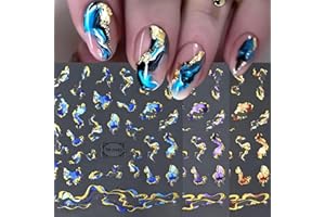 POWPOP 3D Nail Art Stickers Decals Marble Wave Line Nail Stickers 6Pcs Marble Blue Abstract Geometric Metal Stripe Nail Adhesive Sliders Smoke Design Manicure Nail Art Supplies for Women Nail Decorations