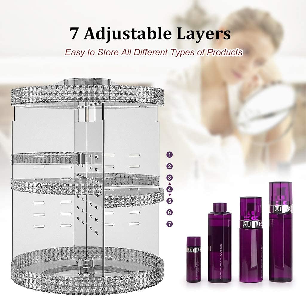 Awenia Makeup Organizer 360-Degree Rotating, Adjustable Makeup Storage, 7 Layers Large Capacity Cosmetic Storage Unit, Fits Different Types of Cosmetics and Accessories, Plus Size (Gray): Home & Kitchen