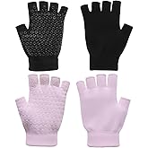 TIESOME 2 Pairs Non Slip Fingerless Yoga Gloves for Women, Fingerless Pilates Gym Gloves with Grips for Fitness Workout