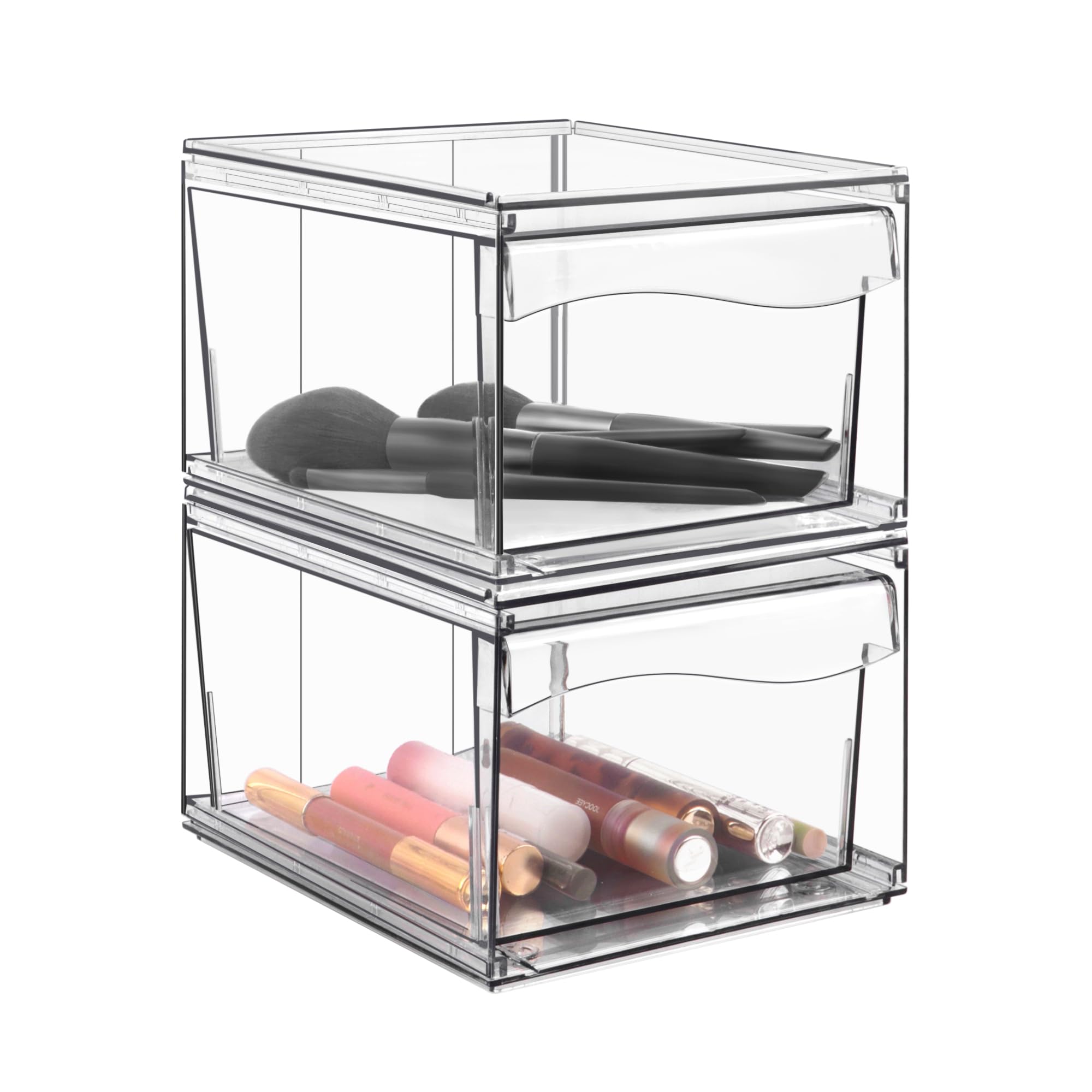 Photo 1 of Homeanda 4.4''H Stackable Storage Drawers, 2 Pack Acrylic Plastic Organizers for Makeup, Nail Polish, Snacks, Beauty Supplies, Ideal for Vanity, Bathroom, Undersink, Cabinet, Desk Organization
