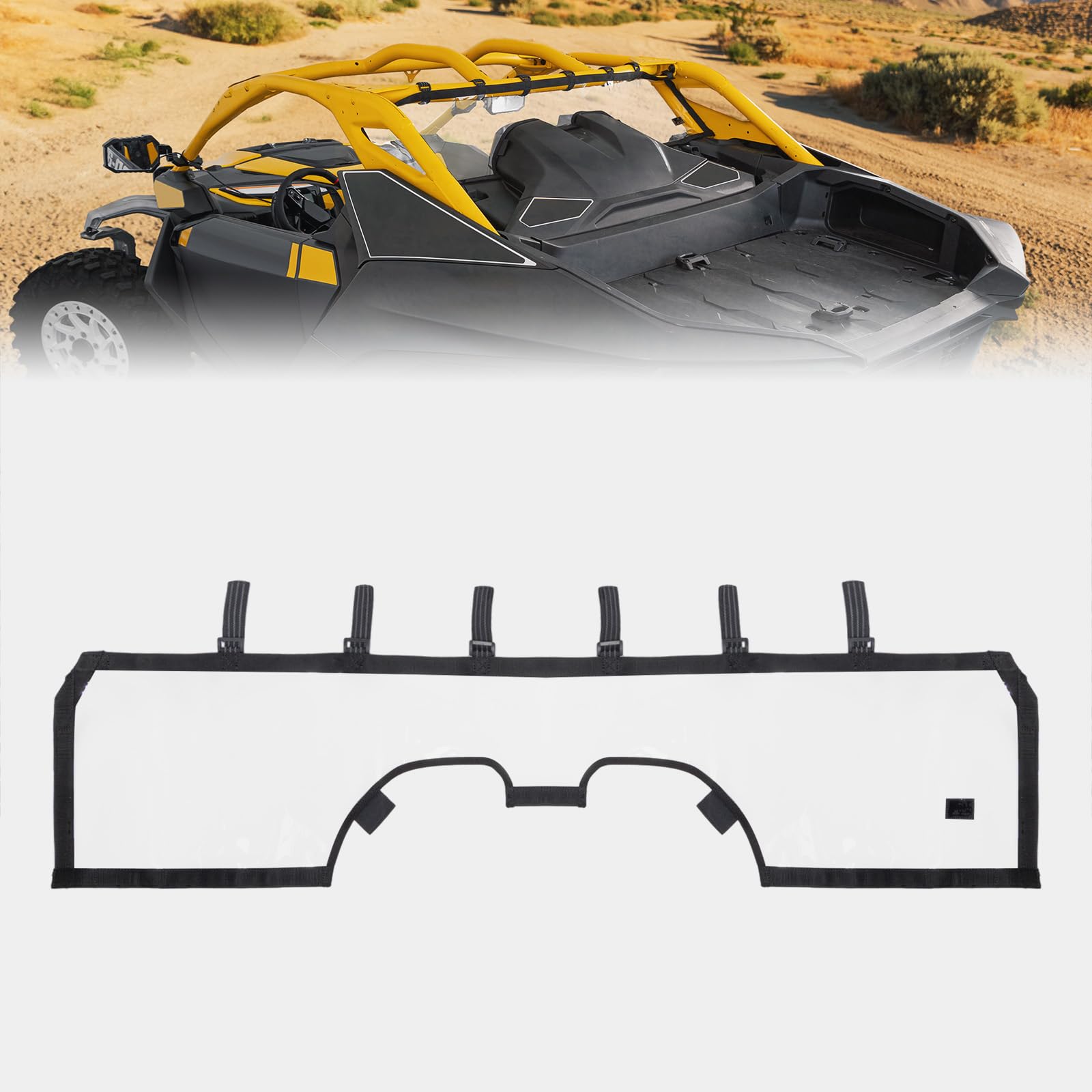 Photo 1 of KEMIMOTO Soft Rear Windshield Compatible with Can-Am Maverick R 2024+ Rear Windshield Back Window PVC Full Windscreen Dustproof Rainproof Replace OEM 715007317