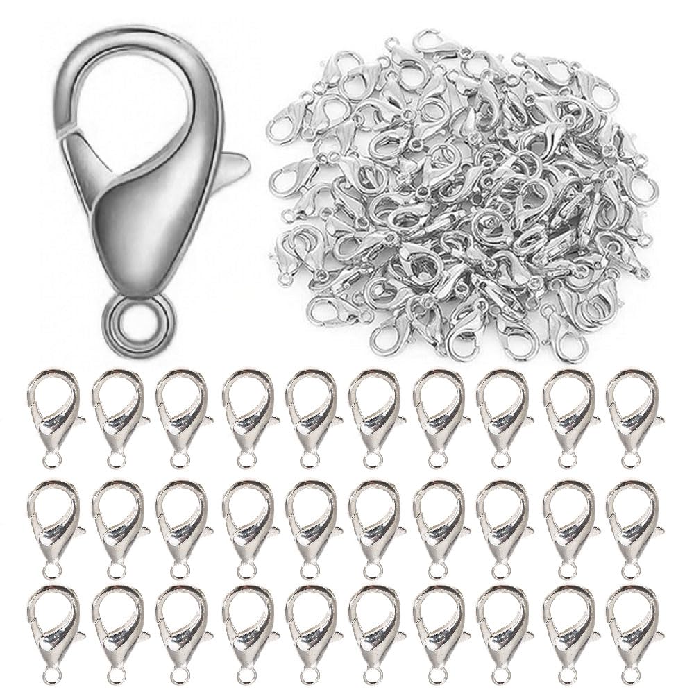 Dophee 100PCS Lobster Clasps, Silver Lobster Claw Clasp Small Fastener Hook Connected Buckle Repair Accessories for Jewelry Craft DIY Bracelet Necklace Earrings, 16mm