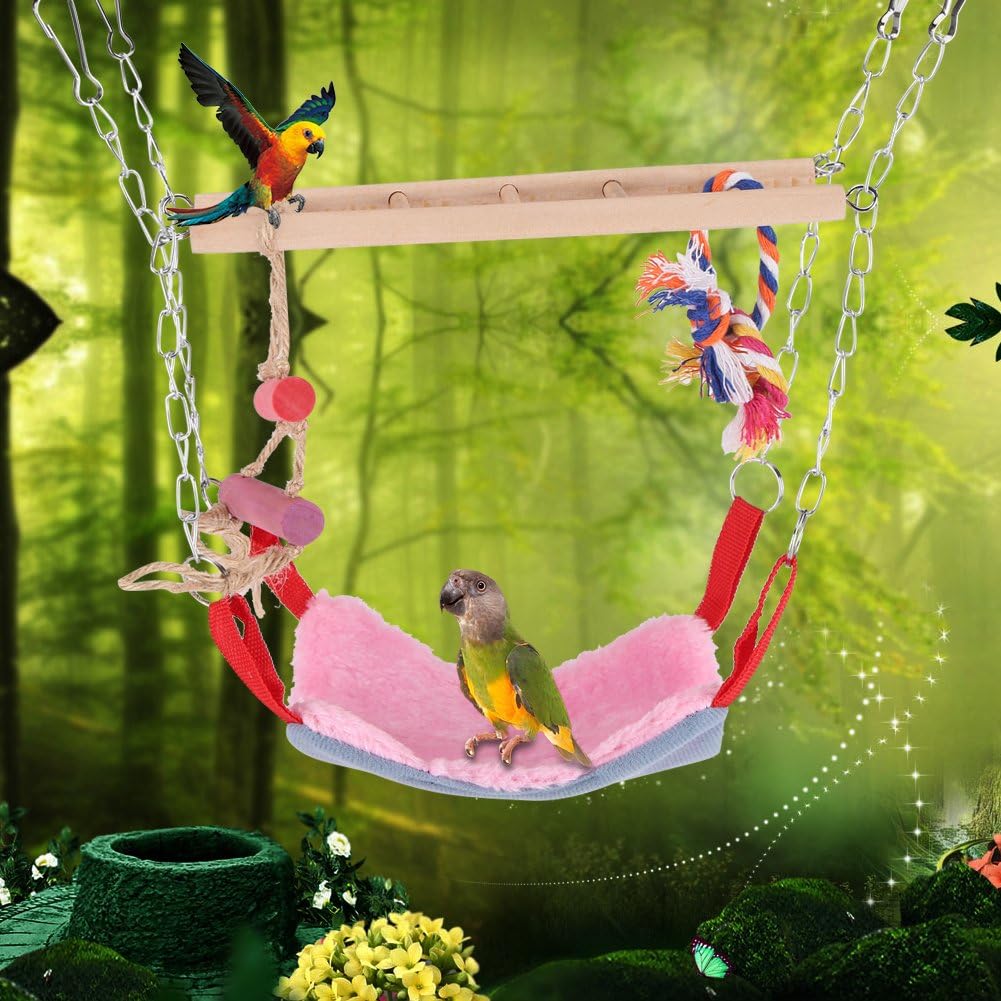 Pets Birds Parrot Climbing Toy Colorful Swing Ladder with Bed Accessories Hanging Pet Toys(Pink) - Image 5