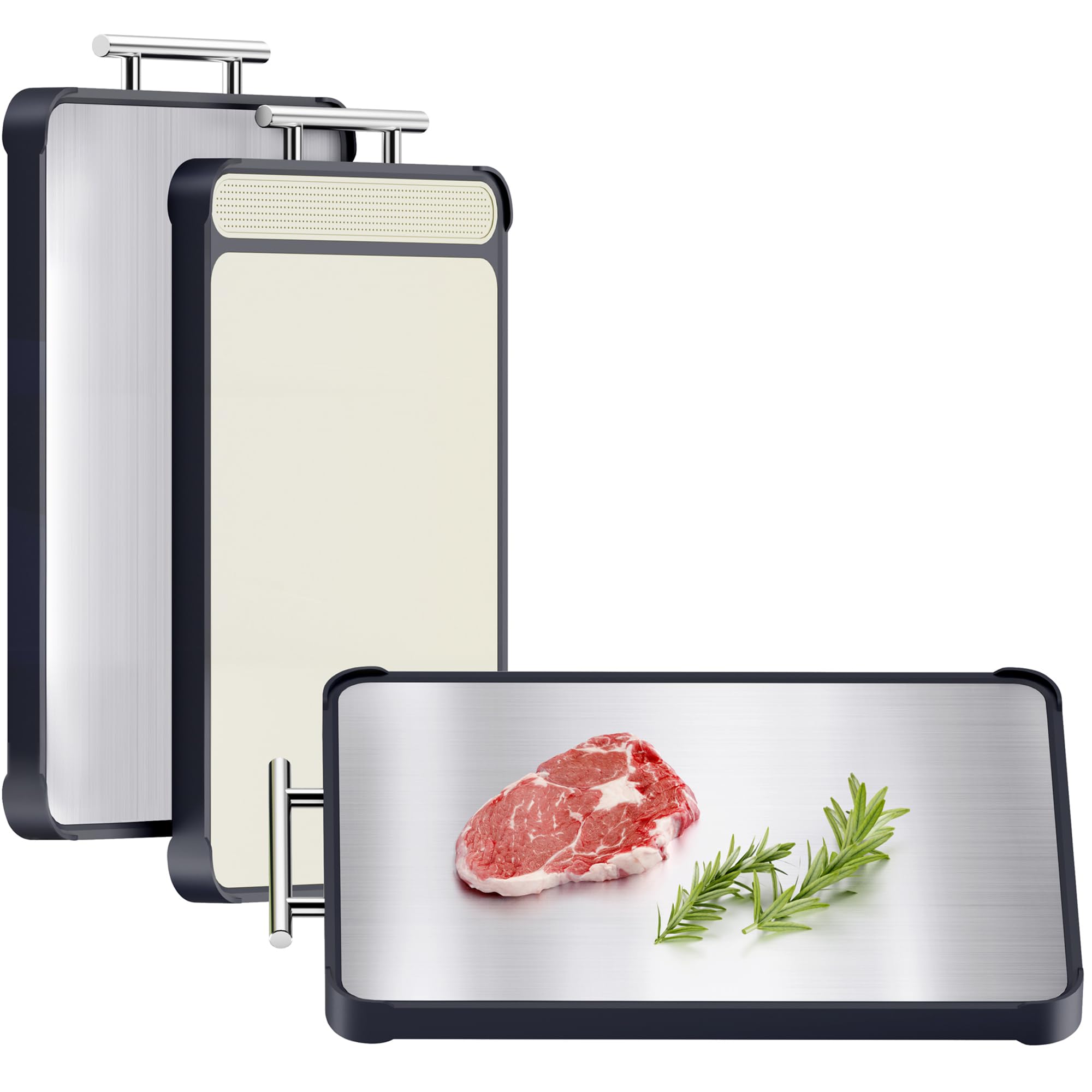 Photo 1 of 2 Pack Stainless Steel Cutting Board Set, Large Cutting Boards for Kitchen, Double Sided Meat Chopping Board with Handle, Non Toxic Wheat Straw PP/Dishwasher Safe/Food-Grade (16×11 In)