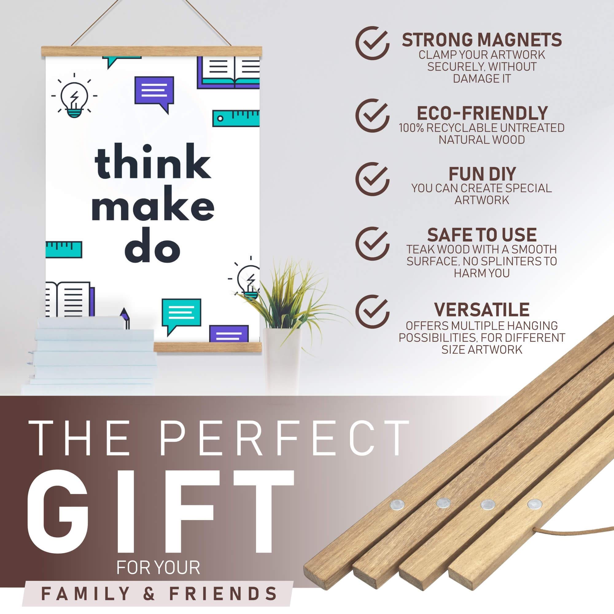 Dacri Home Magnetic Poster Hanger Frame - 24x36 24x18 24x32 Large Compatibility - Easy Hanging Frame for Wall Art Picture Canvas Print (24", Teak)