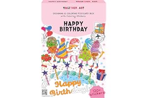 Together Art Happy Birthday Card Art Kit – DIY Sticker Coloring Craft Kit for Kids | DIY Color Your Own Stickers & Create Your Message | Birthday Card Coloring Sheets & Art Activity Gift