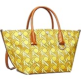 Tory Burch Canvas Basket Weave Tote, Small, Saffron