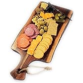 Acacia Charcuterie Board with Natural Live Edge & Handle - Wood Cheese Board - Decorative Wooden Serving & Cutting Board - Housewarming, Mothers Day, New Home & Wedding Gifts (18” x 8”)