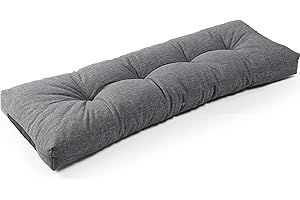 SUNROX LokGrip Non slip Tufted Memory Foam Bench Cushion, FadeShield Water Resistant Durable Thicken Outdoor/Indoor Bench Seat Pads 59x16x4 inch, Heather Charcoal