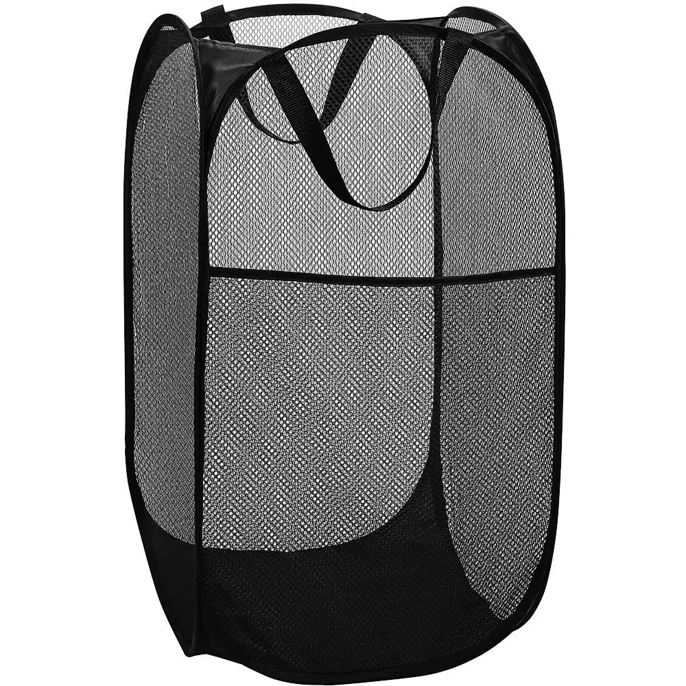 Diggoour 75L Deluxe Strong Mesh Pop up Laundry Hamper Basket with Side Pocket for Laundry Room, Bathroom, Kids Room, College Dorm or Travel(Black, 36x36x60cm) — image 1