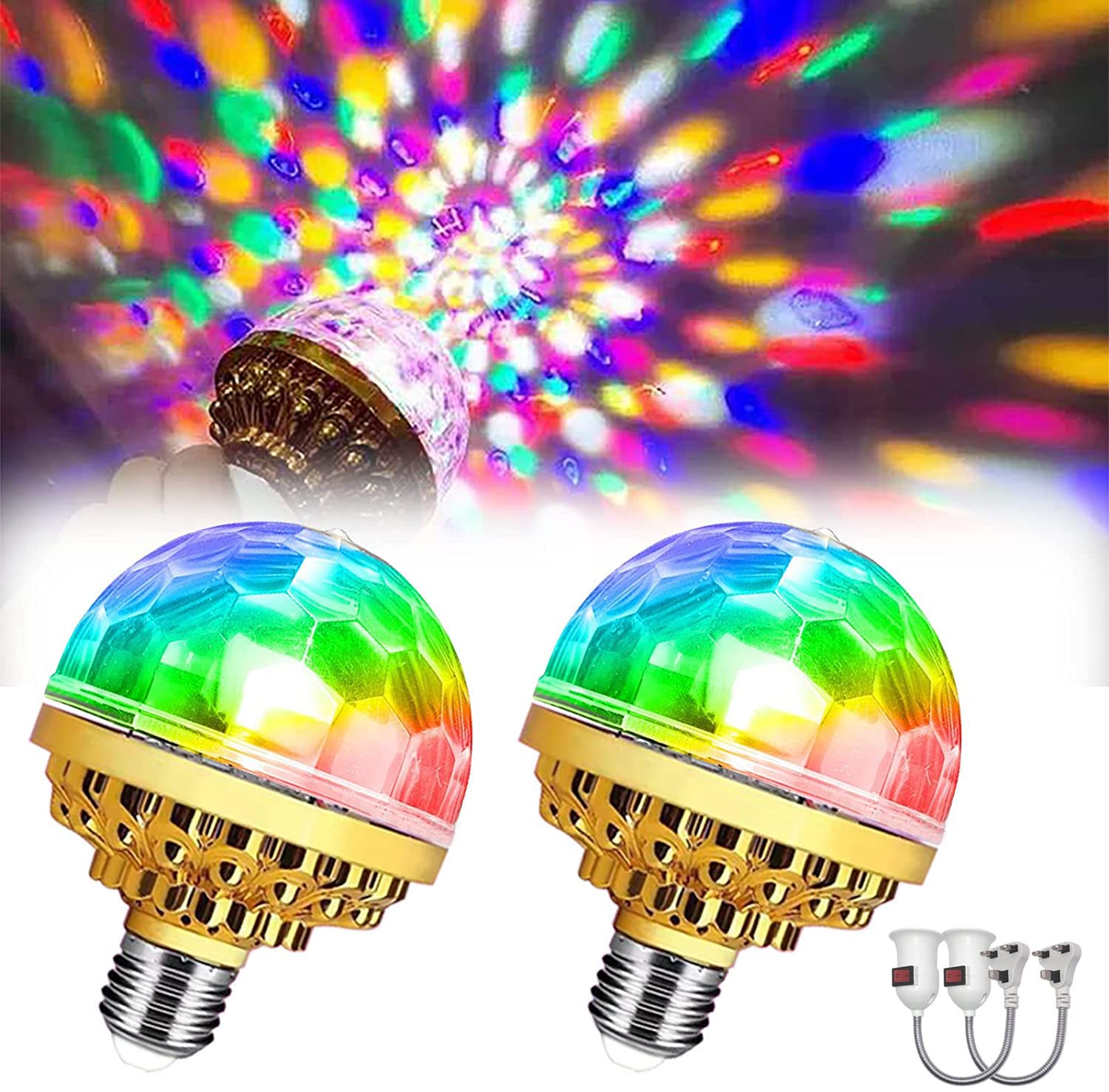 Pipihome Disco Lights, 2PCS Colorful Rotating Disco Ball, LED Magic Disco Light Bulb Stage Light Portable, 360°Rotation Plug in Disco Party Lights for Home Karaoke Indoor Decorations