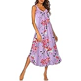 Ekouaer Sleeveless Nightgowns for Women Long Night Gown Pleated Full Length Sleepwear Tank Sleep Dress Slit Dress S-2XL
