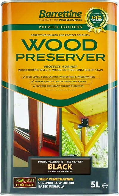 Barrettine Wood Preserver Black 5L UV Fade Resistant Deep Penetrating Oil Based