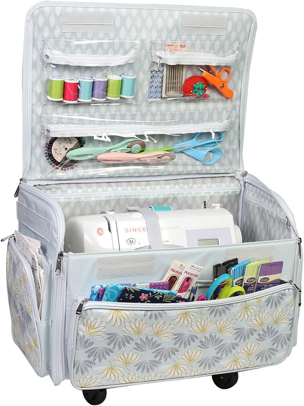 sewing machine mini sewing machine handheld sewing machines for adults 4 Wheels Collapsible Deluxe Sewing Machine Storage Case, White - Rolling Trolley Carrying Bag for Brother, Singer, Bernina & Most