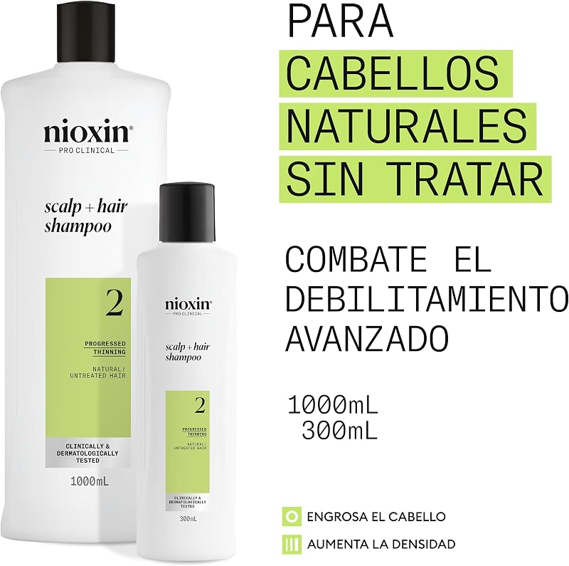 NIOXIN - Sistema 2 - Shampoo Fortalecedor para Cabelo e Couro Cabeludo - Cabelos Naturais com Enfraquecimento Avançado - Biotina e Niacinamida (300ml)