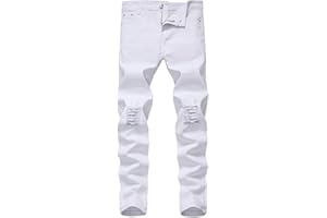 Kihatwin Big Boy's Casual Skinny Ripped Jeans Slim Fit Distressed Zipper Pants with Holes