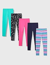 Amazon Essentials Girls' Leggings, Pack of 5, Aqua
