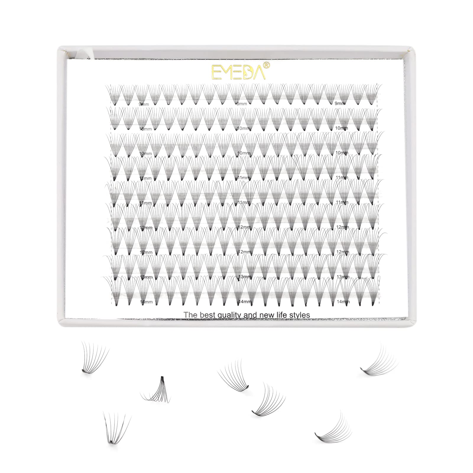EMEDA Premade Volume Fans 8D Eyelash Extensions 9 Lines D Curl Volume Lashes 0.07mm 9mm-14mm Mix Length Pre Made Volume Lash Extensions 8D Cluster Eyelashes (8D 11mm) — image 1