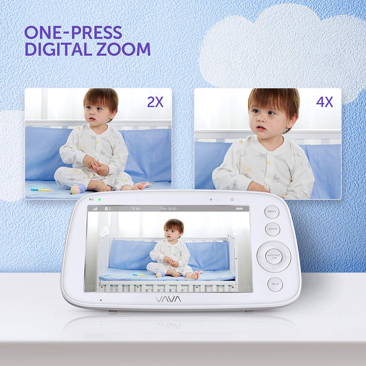 Baby Monitor, VAVA 720P 5" HD Display Video Baby Monitor with Camera and Audio, IPS Screen, 900ft Range, 4500 mAh Battery, Two-Way Audio, One-Click Zoom, Night Vision and Thermal Monitor: Baby