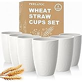 Perlapoc Wheat Straw Cups 6 PCS, Unbreakable 16 OZ Tumbler Set, Lightweight Glass Cups with Unique Pattern, Reusable Alternative to Plastic Cups, Dishwasher Safe Tumbler for Kitchen, Camping, White