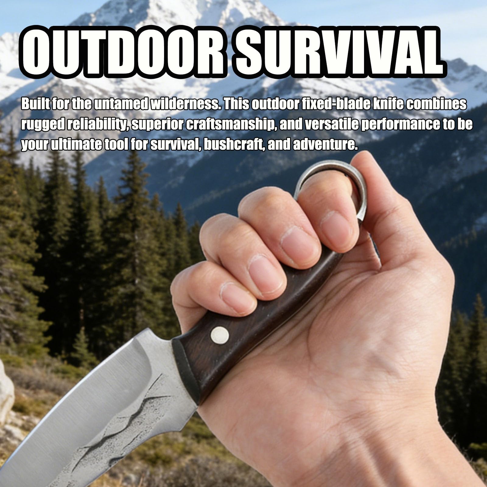 TIANYUE-FONG Fixed Blade Hunting Knife, 8.6-Inch 4CR13 Steel Full Tang Sharp Blade, Fixed Blade Knife with Sheath for Outdoor Camping, Hunting, Bushcraft, Hiking and Tactical Survival