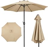 Yaheetech 2.7M Garden Parasol Umbrella Tan 8 Ribs Crank Tilt